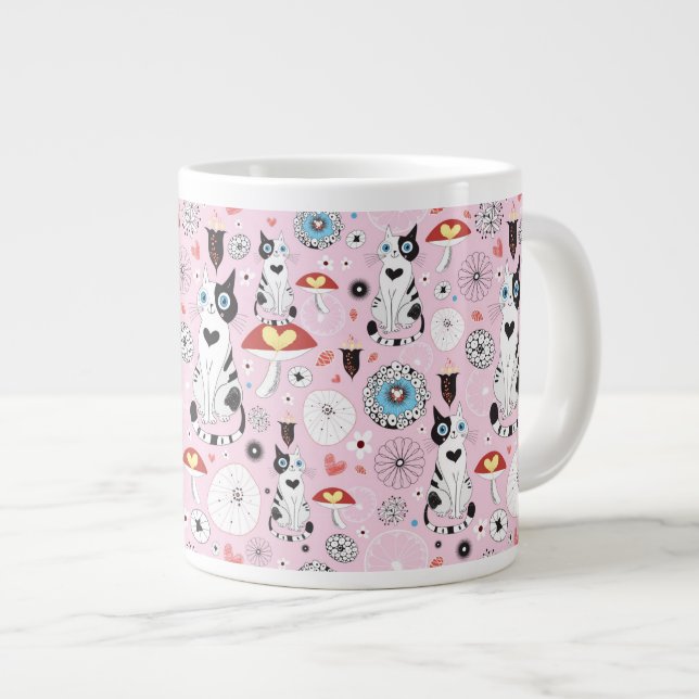 Tasse Géante motif des chats et des fleurs (Devant droit)