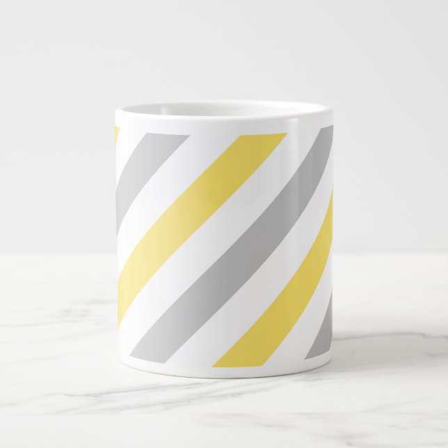 Tasse Géante Motif diagonal gris et jaune de rayures (Devant)