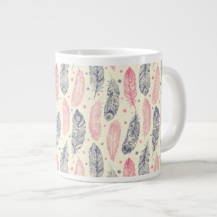 Tasse Géante Motif Ethnique De Plumes Rose Et Violet
