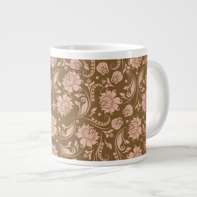 Tasse Géante Motif floral rose et Brown (Devant droit)