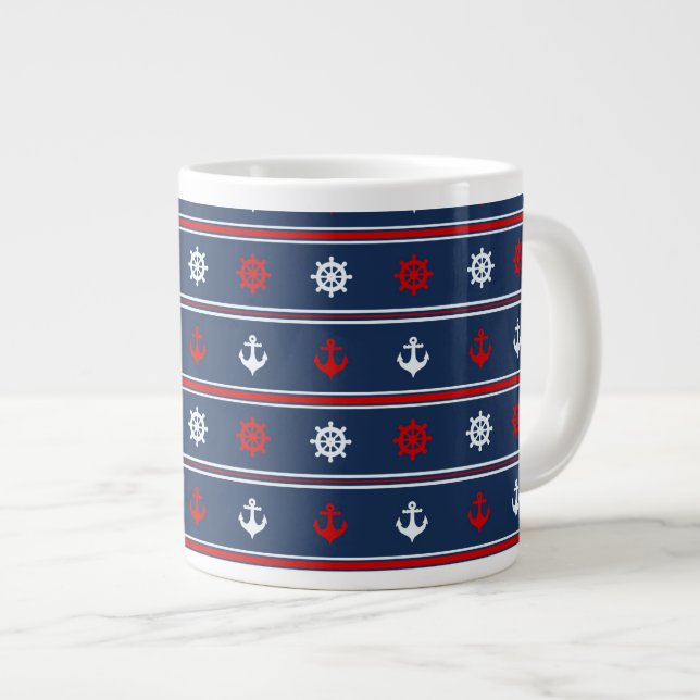Tasse Géante Motif nautique blanc et bleu rouge (Devant droit)