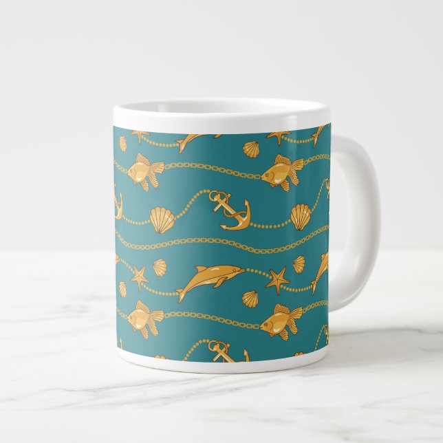 Tasse Géante Motif nautique d'or (Devant droit)