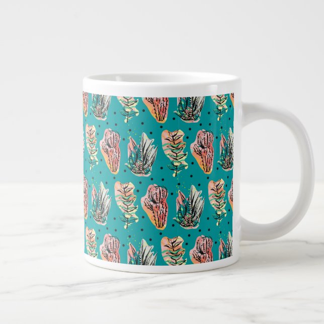 Tasse Géante Motif Succulent de Cactus Graphiques Abstraits (Droite)