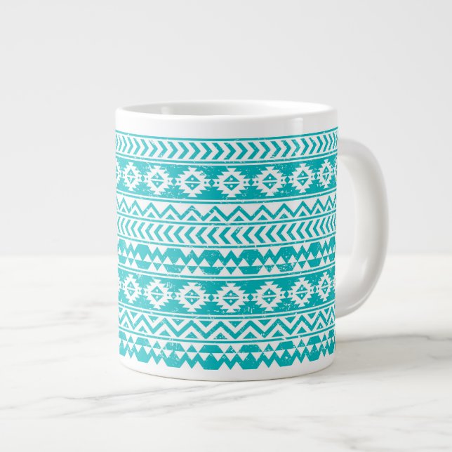 Tasse Géante Motif tribal Turquoise Grunge Aztec (Devant droit)