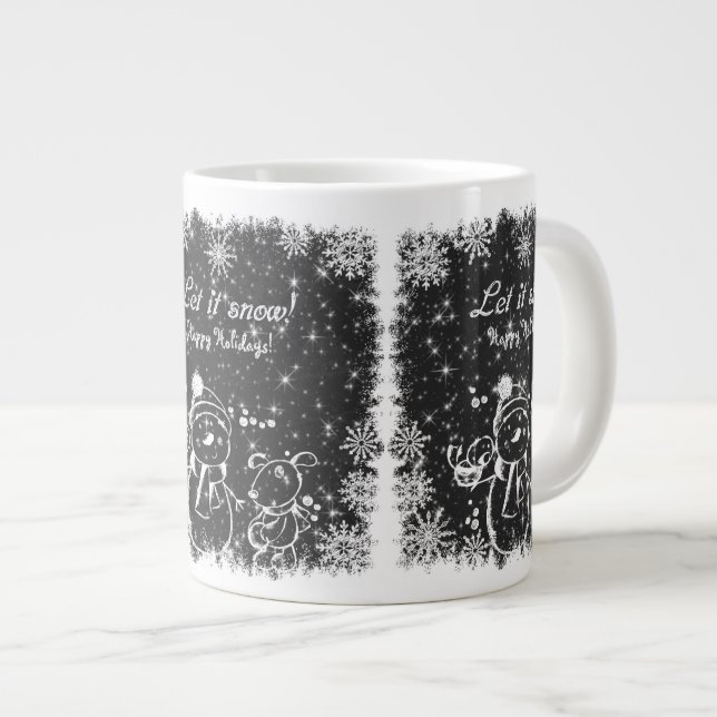 Tasse Géante Neige Noire Et Blanc Au Charbon (Devant droit)