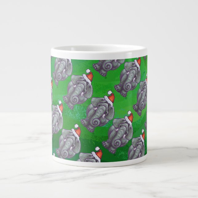Tasse Géante Noël Eléphant Sur Vert (Devant)