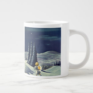 Tasse Géante Noël vintage, ange de neige marchant avec une étoi