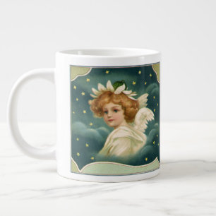 Tasse Géante Noël vintage, ange victorien avec des étoiles doré