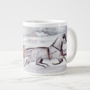 Tasse Géante Noël Vintage, La Route Hiver, Cheval Sleigh
