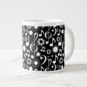 Tasse Géante Notes musicales et Clefs - Blanc sur noir