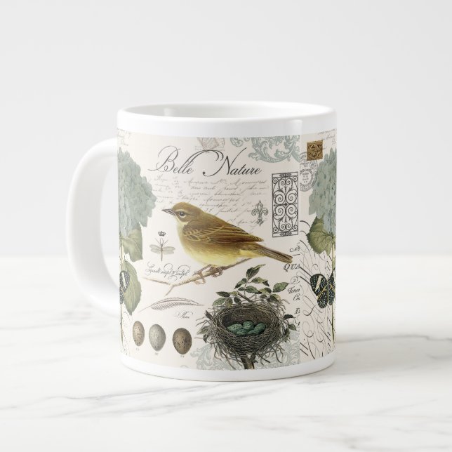 Tasse Géante oiseau vintage français moderne et nid (Devant gauche)