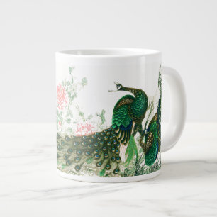 Tasse Géante Oiseaux de paons asiatiques Fleurs de tourbillons