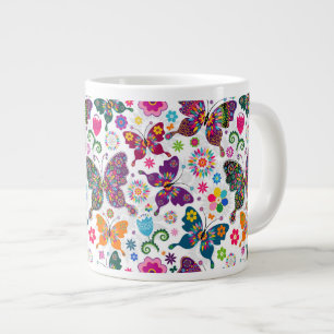 Tasse Géante Papillons et fleurs colorés rétro Motif