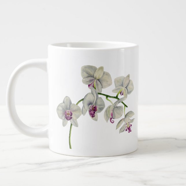 Tasse Géante Peinture à l'aquarelle des orchidées (Gauche)