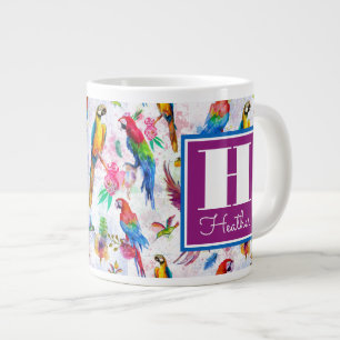 Tasse Géante Perroquets de style aquarelle Ajouter votre nom