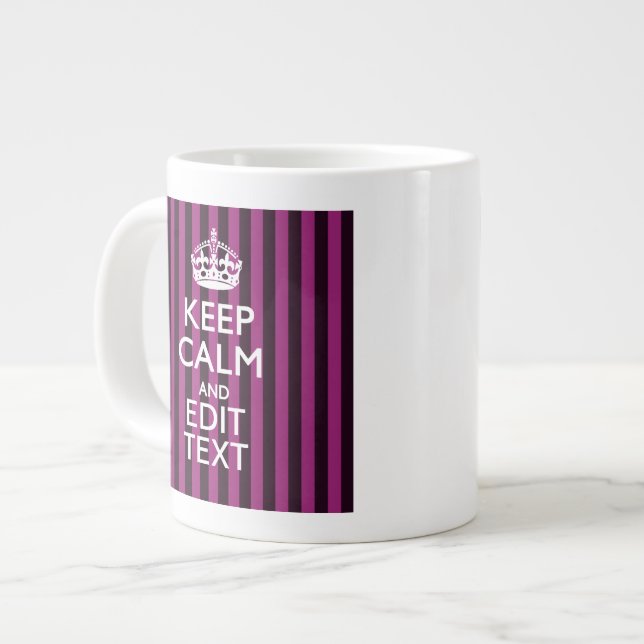 Tasse Géante Personalisé KEEP CALM Votre Texte Fuchsia Stripes (Devant gauche)