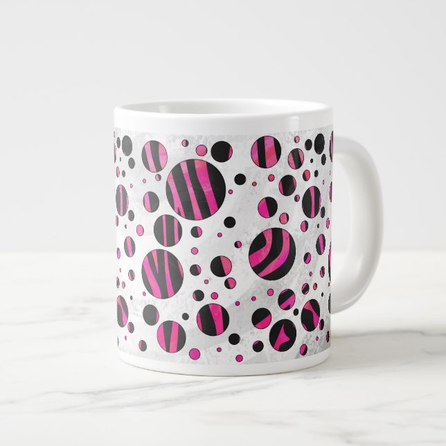 Tasse Géante Piloka Dot Zebra noir et rose chaud (Devant droit)