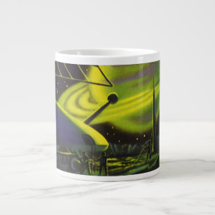 Tasse Géante Planète verte néon Vintage Science Fiction avec an