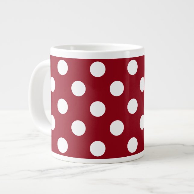 Tasse Géante Points blancs sur fond rouge cramoisi (Devant gauche)