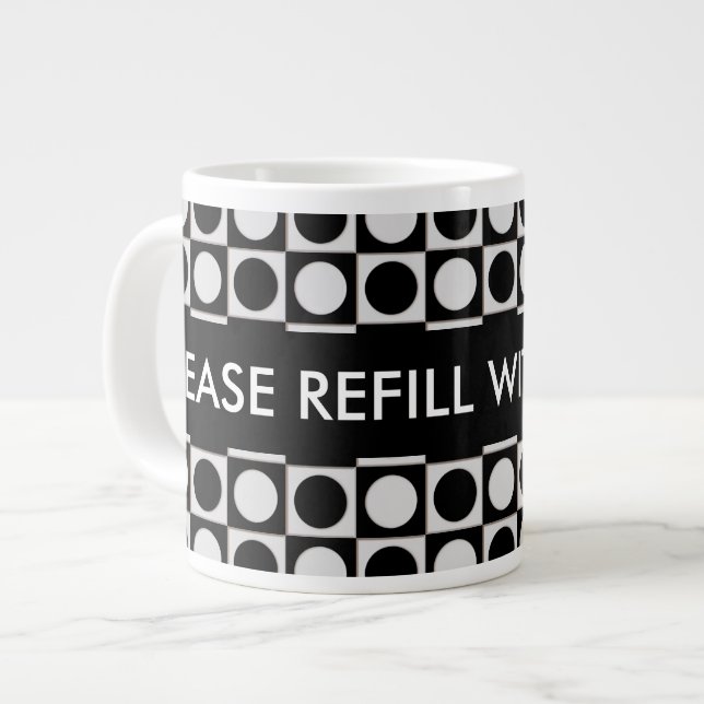 Tasse Géante Points & Carrés / noir blanc + vos idées (Devant gauche)