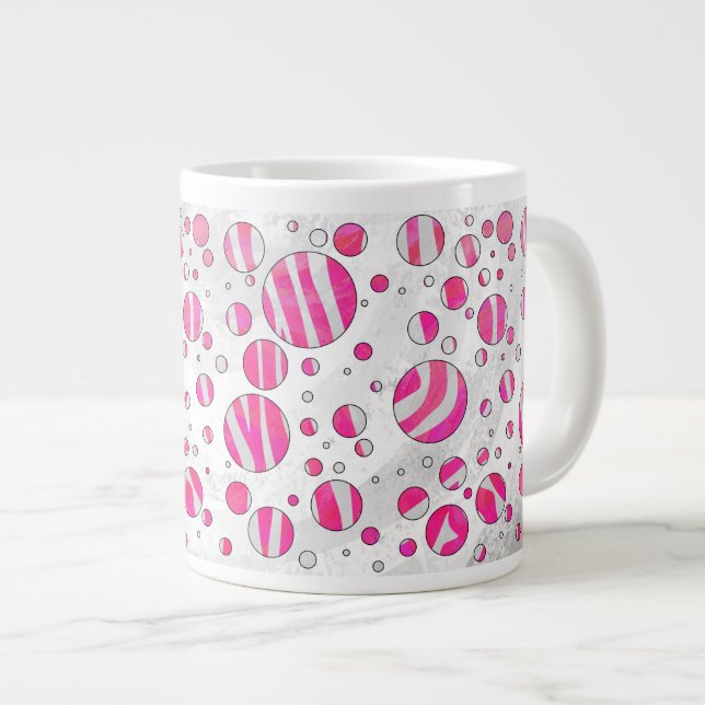Tasse Géante Pois Zèbre rose chaud et blanc (Devant droit)