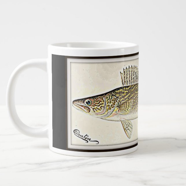 Tasse Géante Poisson de brochet de walleye personnalisé (Gauche)
