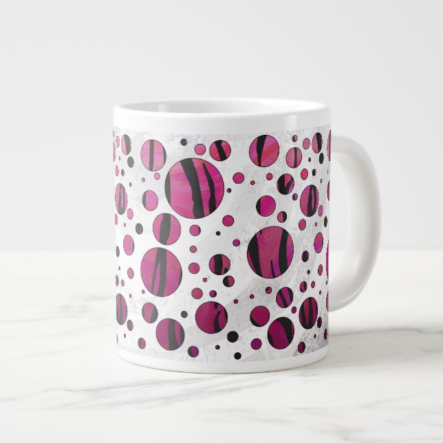 Tasse Géante Polka Dot Tiger rose chaud et noir (Devant droit)