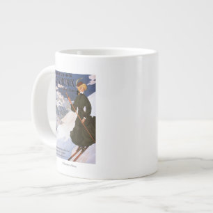 Tasse Géante Poster d'une femme sur le ski vert