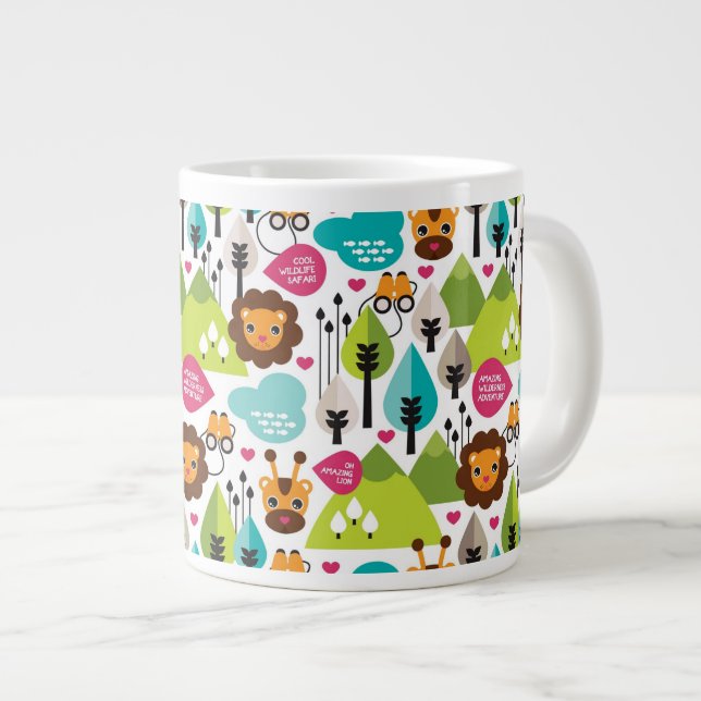 Tasse Géante rétro faune de lion de safari d'enfants (Devant droit)