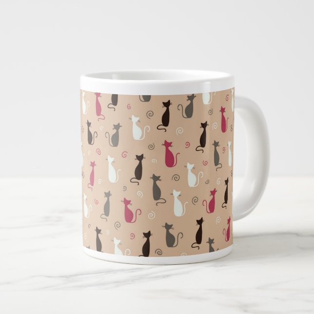 Tasse Géante rose de motif de chats (Devant droit)
