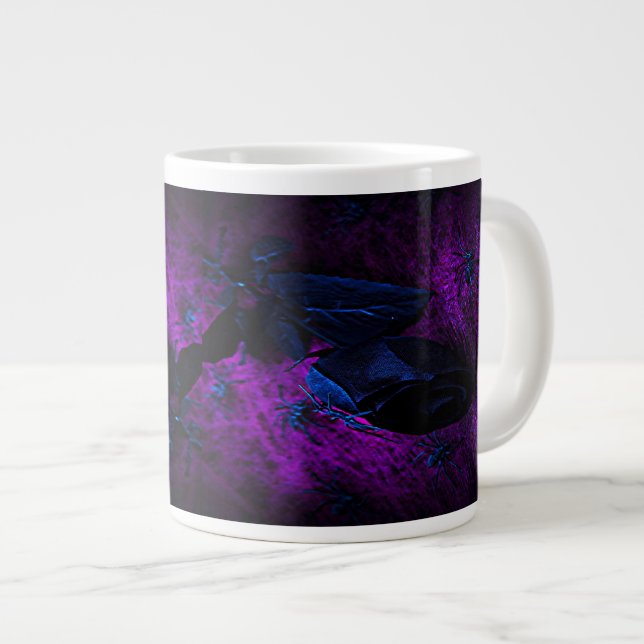 Tasse Géante Rose éffrayant en matière noire, araignées noires (Devant droit)