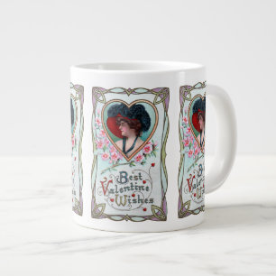 Tasse Géante Saint-Valentin vintage, Femme élégante dans un cœu