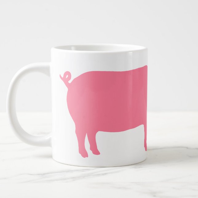 Tasse Géante Silhouette de porc rose | Animaux de ferme amusant (Gauche)