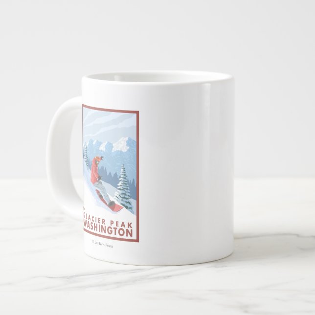 Tasse Géante Snowboarder Scender - Glacier Peak, Washington (Devant gauche)