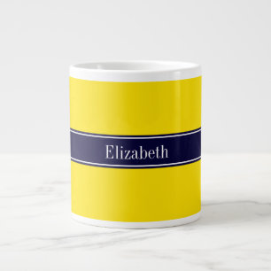 Tasse Géante Solid Yellow, Navy Blue Ribbon Monogram