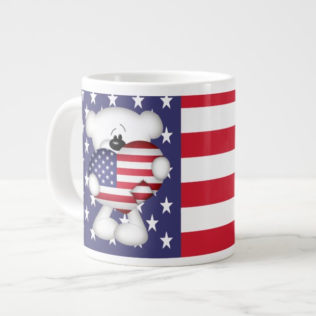 Tasse Géante Teddy Bear et Big USA Flag Heart (Devant gauche)