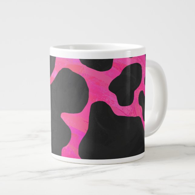 Tasse Géante Vache Imprimé Rose Chaud et Noir (Devant droit)