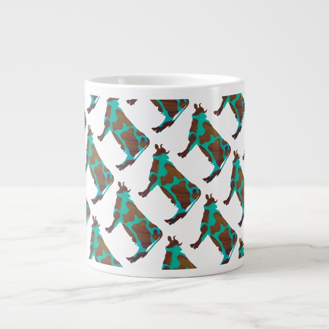 Tasse Géante Vache Silhouette Brown et Turquoise (Devant)
