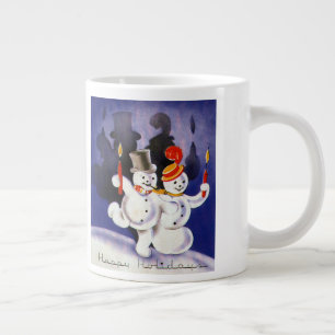 Tasse Géante Vintage Noël Dancing Snowmen avec bougies