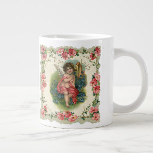 Tasse Géante Vintage Saint-Valentin victorien Chérubin au télép