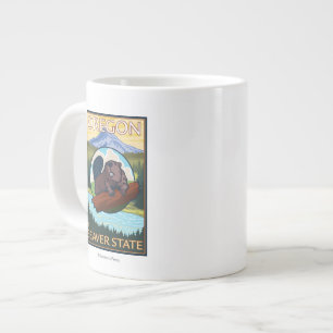 Tasse Géante Vintage voyage de scène Beaver et Mount Hood