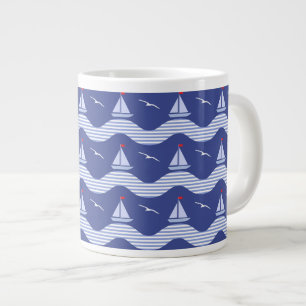 Tasse Géante Voiliers sur un motif rayé de mer