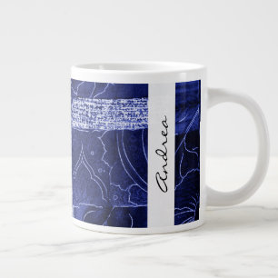 Tasse Géante Votre Nom - Patchwork, Fleurs, Fleurs - Bleu