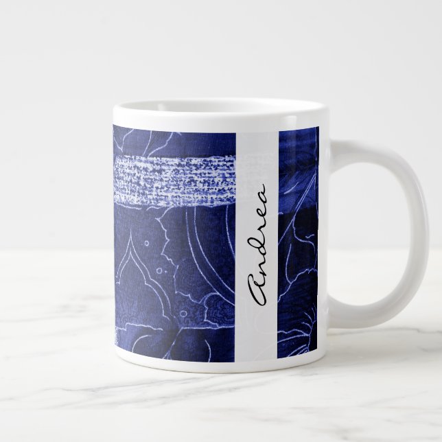 Tasse Géante Votre Nom - Patchwork, Fleurs, Fleurs - Bleu (Droite)