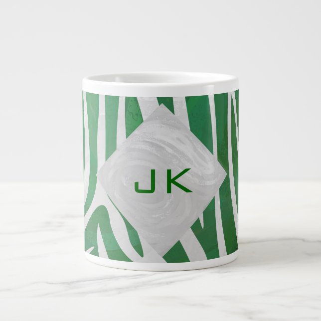 Tasse Géante Zebra Monogramme Vert et Blanc Impression (Devant)
