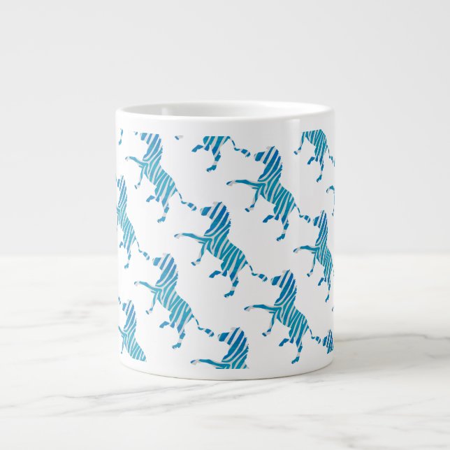 Tasse Géante Zebra Silhouette Bleu et Blanc (Devant)
