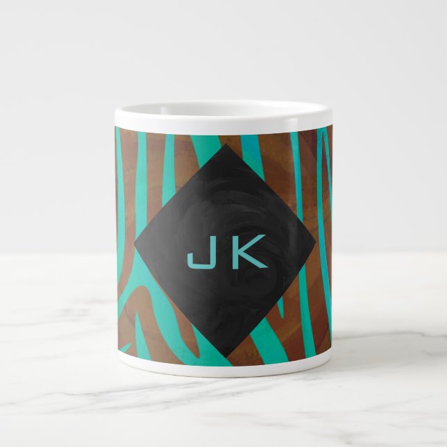 Tasse Géante Zèbre Marron et sarcelle avec monogramme (Devant)