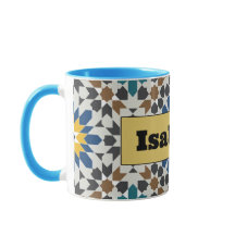 Tasse géométrique moderne bleue et bordeaux avec p