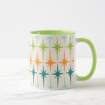 Tasse géométrique vintage de sonnerie de<br><div class="desc">Cru. Geometrics. Starbursts. Si vous aimez un quelconque de ces mots, cette rétro tasse géométrique vintage de sonnerie de Starbursts est pour vous. Caractéristiques de conception ce modernes de la moitié du siècle un arrière - plan crème avec des rangées de turquoise, de vert de chaux, d'orange, et de starbursts...</div>
