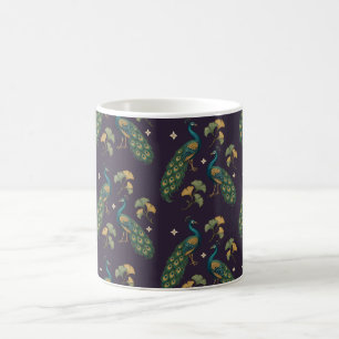 Tasse Ginkgo Paon Émeraude sur motif prune